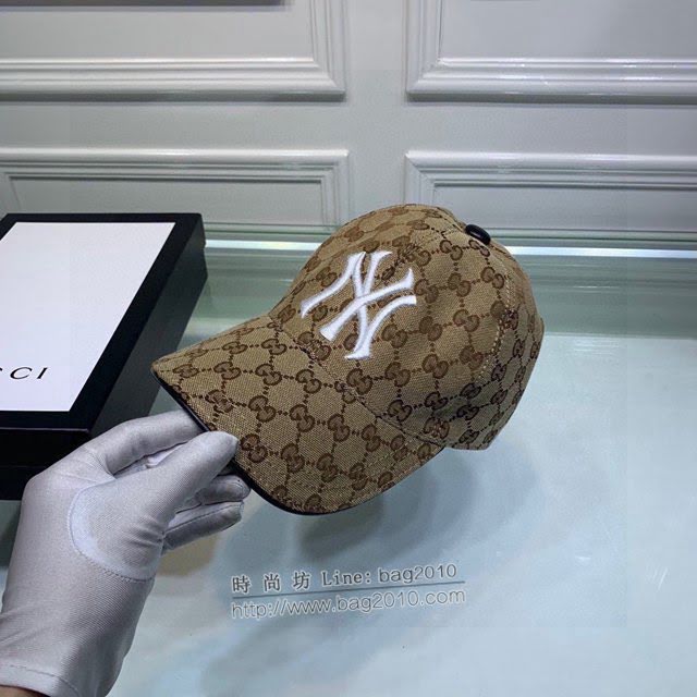 Gucci聯名NY帽子 古馳GG印花刺繡鴨舌帽棒球帽  mm1727